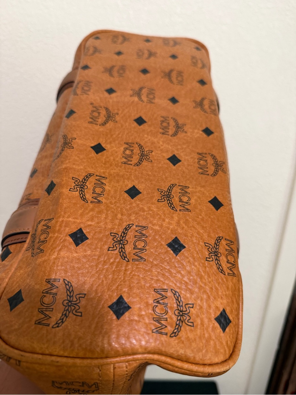 MCM Cognac Monogram Canvas Tote with Brown Leather Trim - Picture 3 of 4